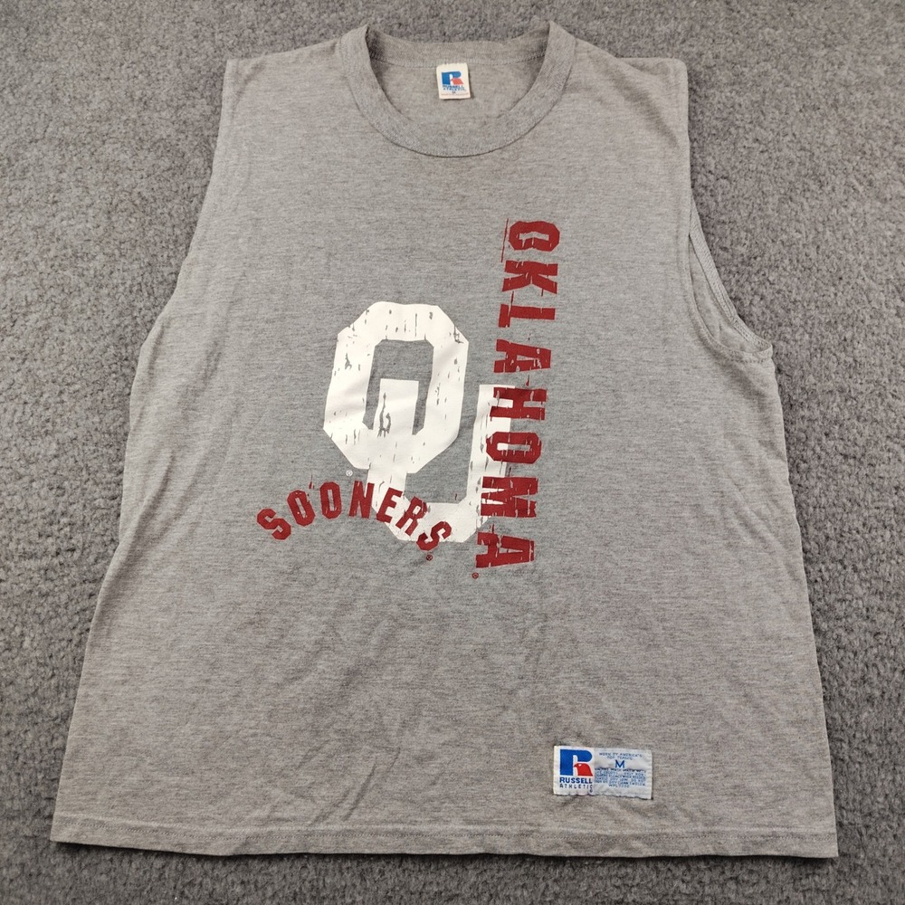 VTG Russell Athletic Oklahoma Sooners Muscle Tee Gray Sleeveless Shirt Sz Medium